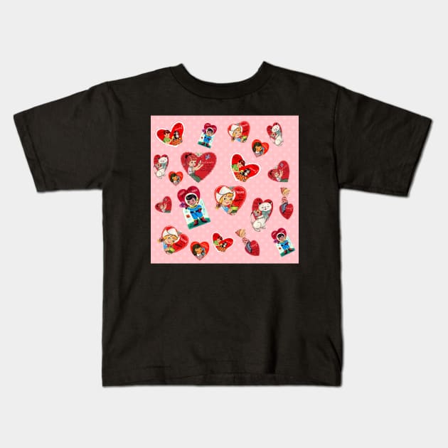 Vintage Valentine Pattern Kids T-Shirt by RetroSalt